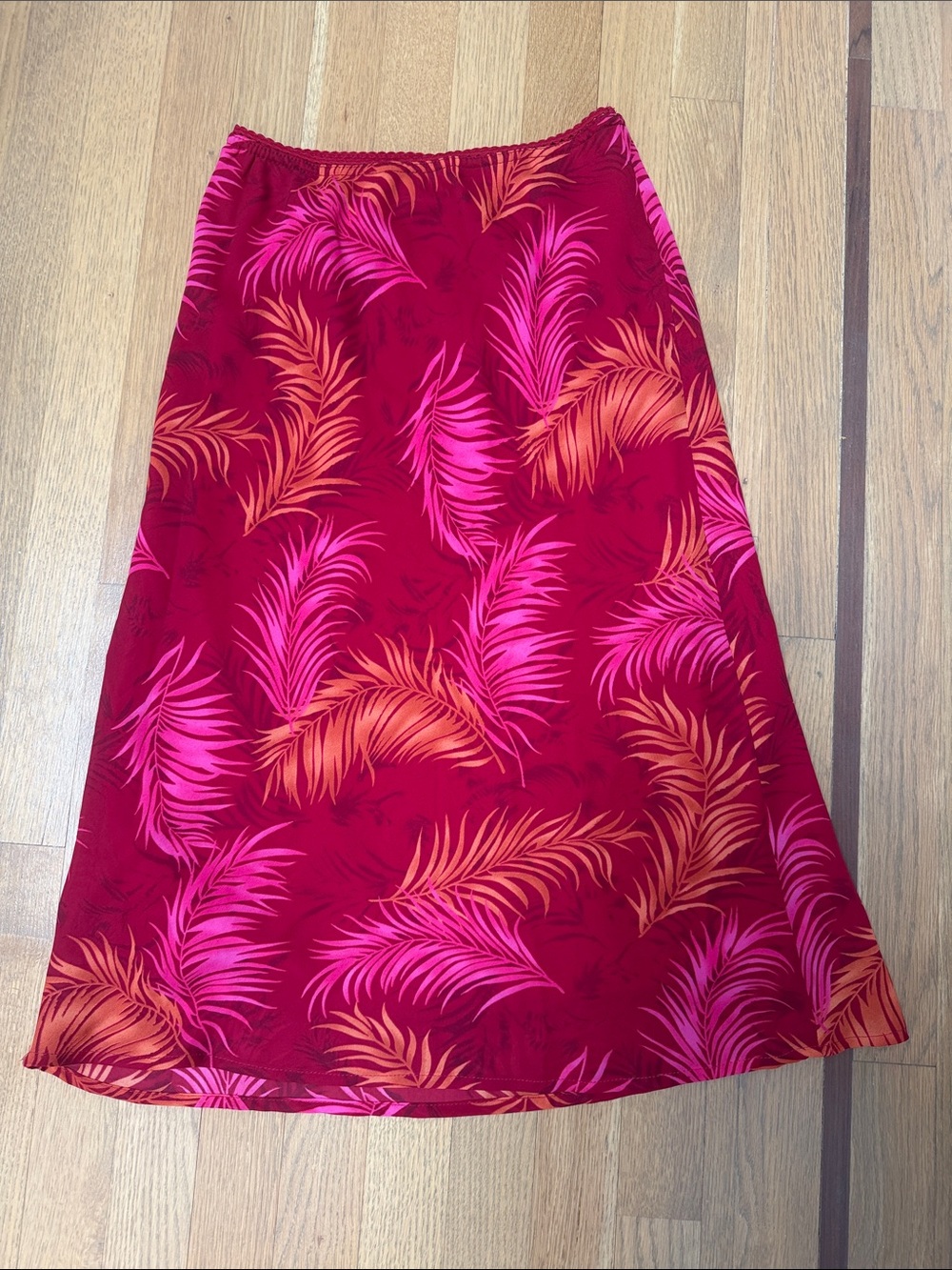 Red Tropical Print Midi Skirt